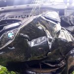 На трассе Р1 из-за скользкой дороги перевернулся BMW